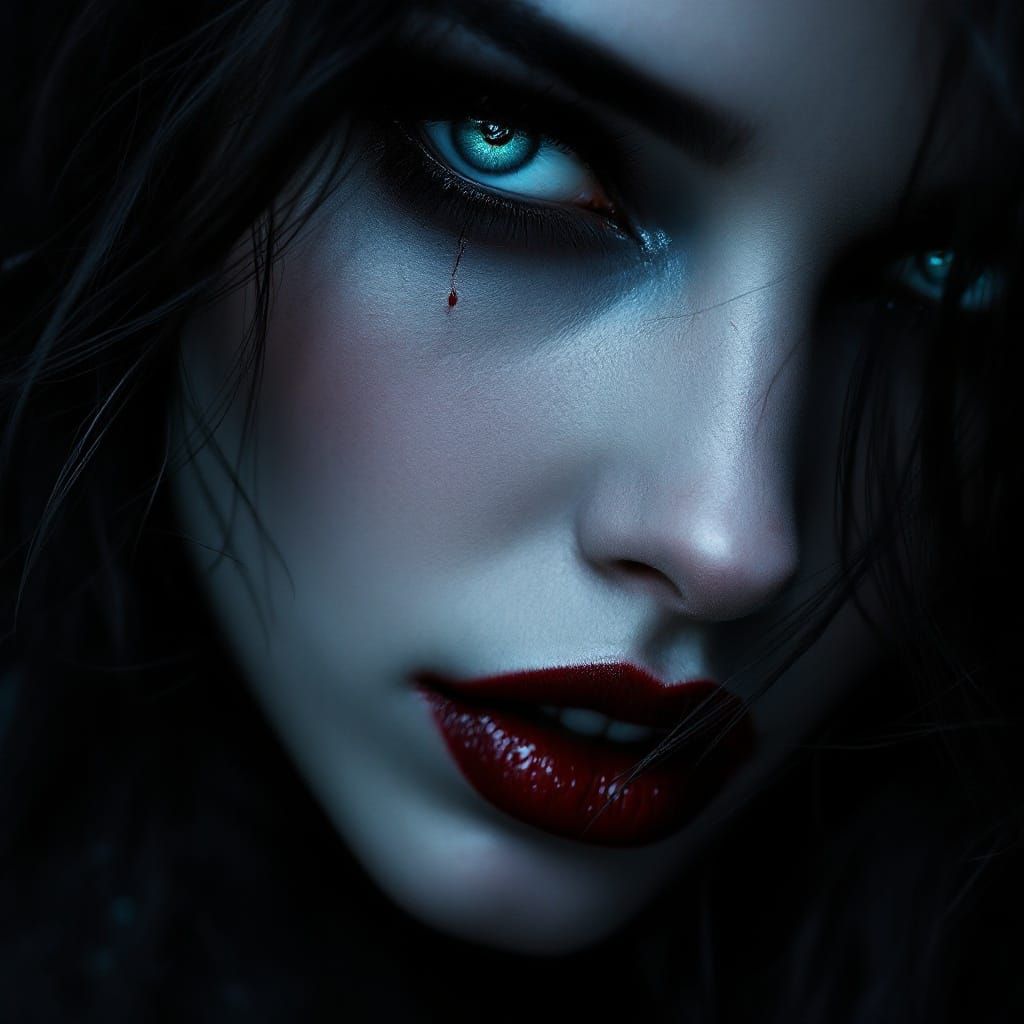 Goth Vampire Selene in Intense Close-Up