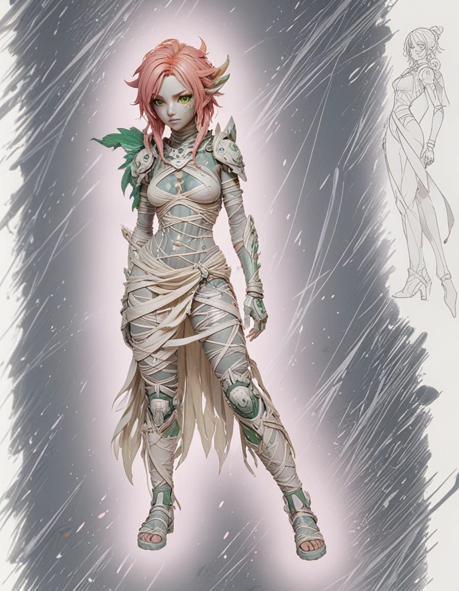 Gwen Tennyson as a Vibrant Mummy Anime Monster Girl