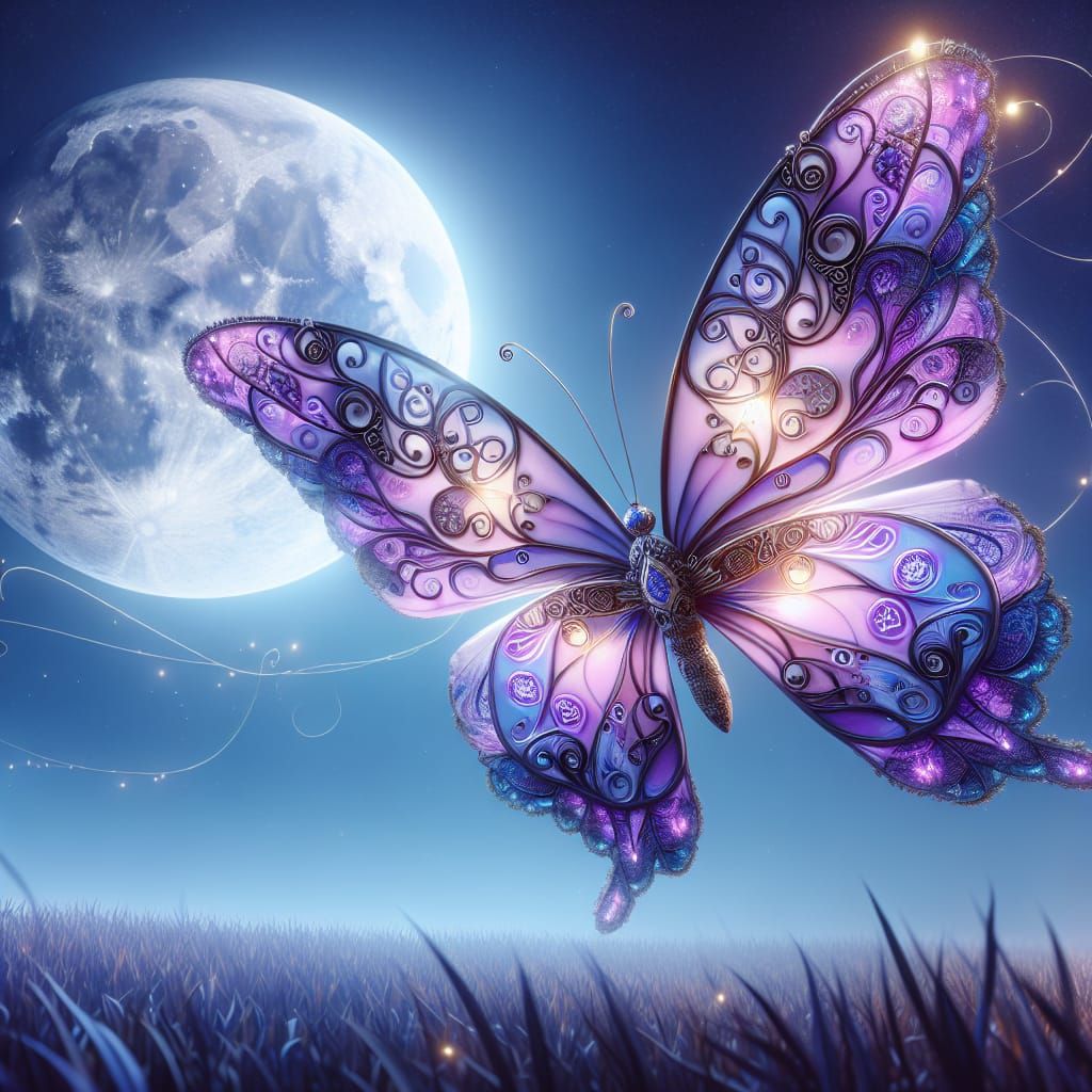 Purple Butterfly Angel in Serene Nighttime Harmony
