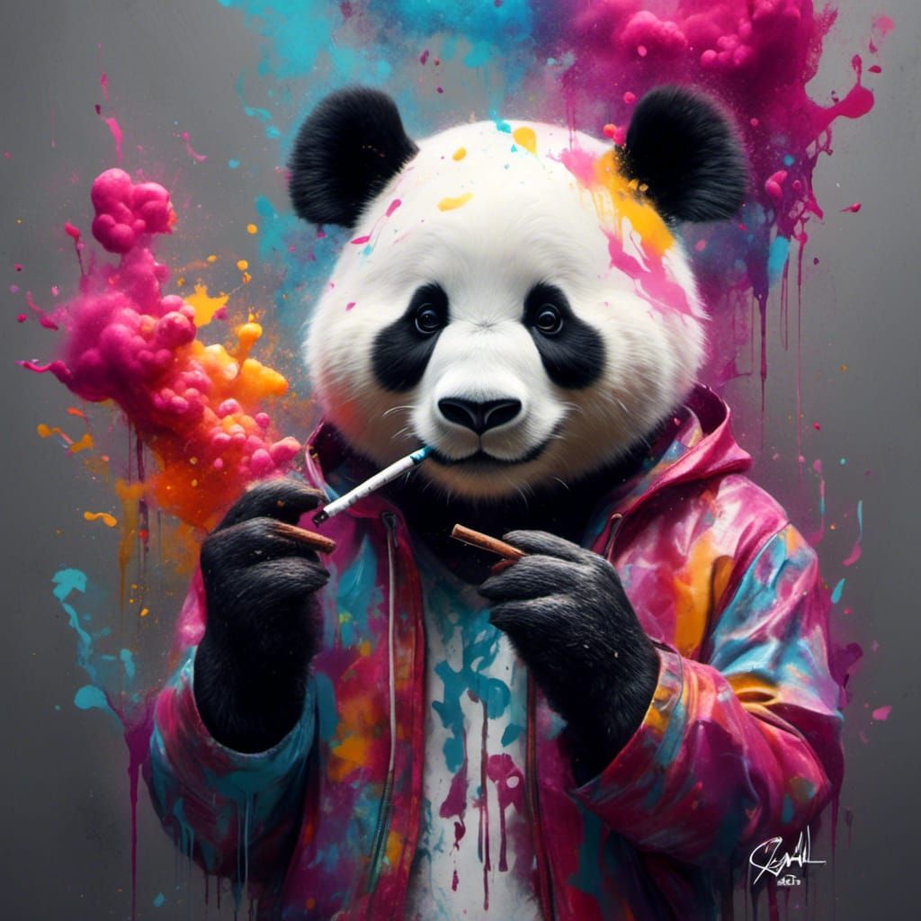 Panda Smoking Blunt in Graffiti Street Art