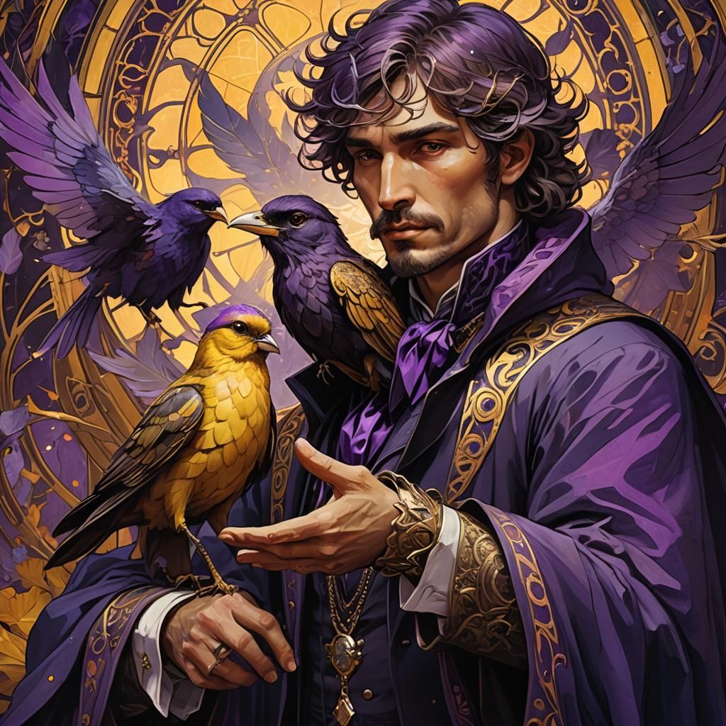 Magician Transforming Bird: Dark Fantasy Art Portrait