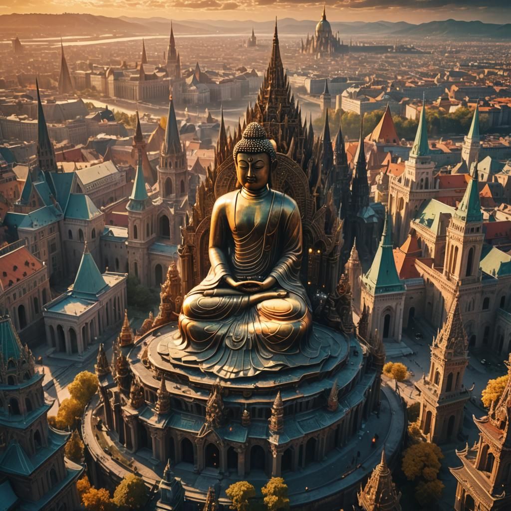 Buddha in Mystical Budapest: Fantasy Concept Art
