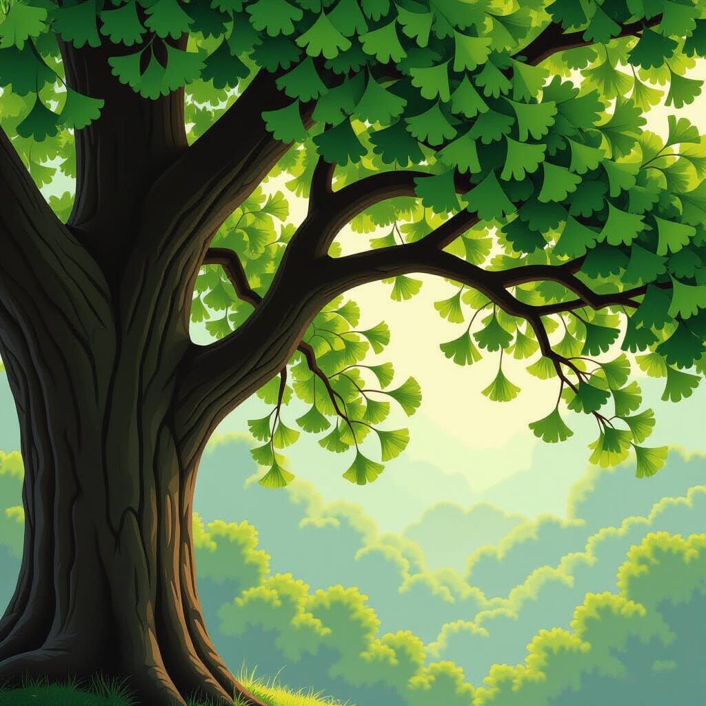 Magnificent Ginkgo Tree in Digital Matte Painting Style