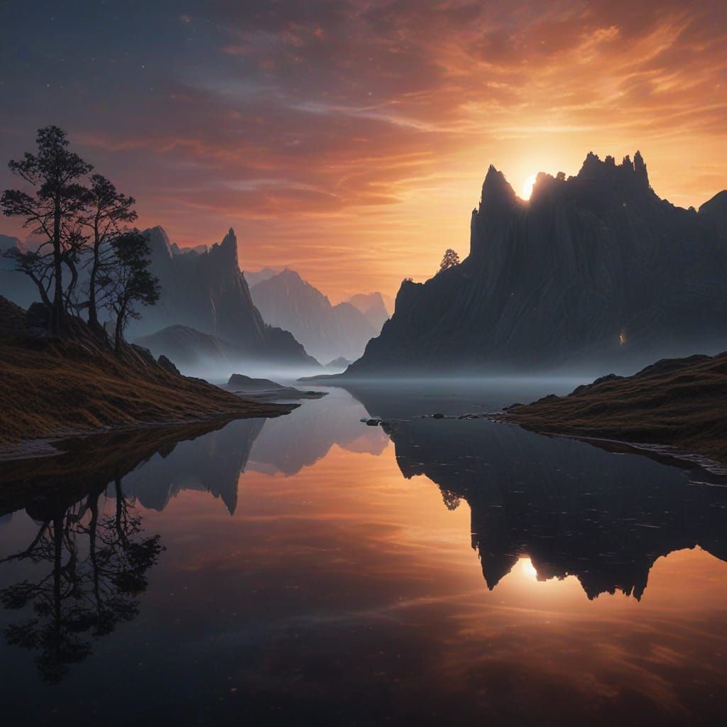 Ethereal Night Landscape in Hyperrealistic Digital Style