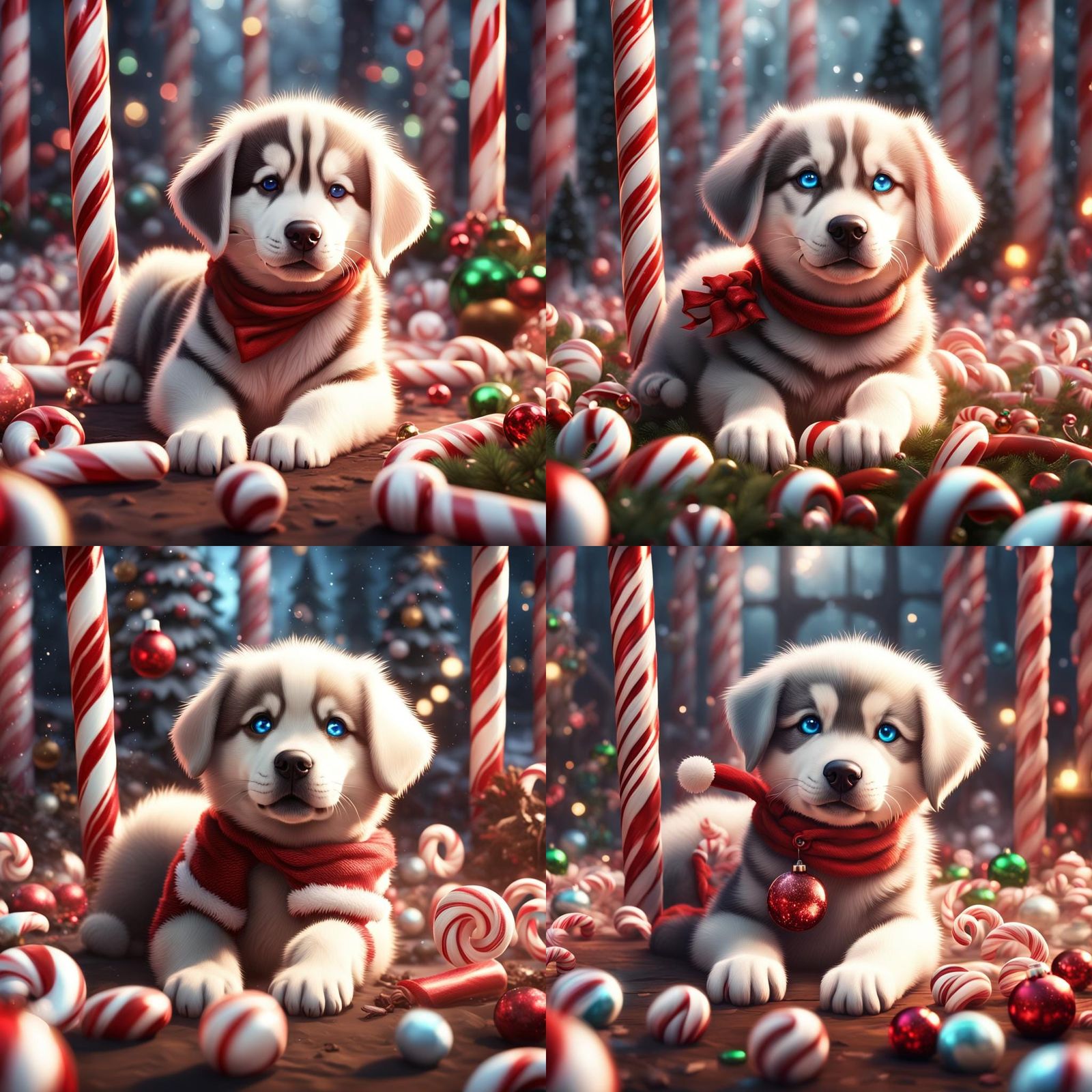 Fantastical Christmas Candy Cane Husky Puppy