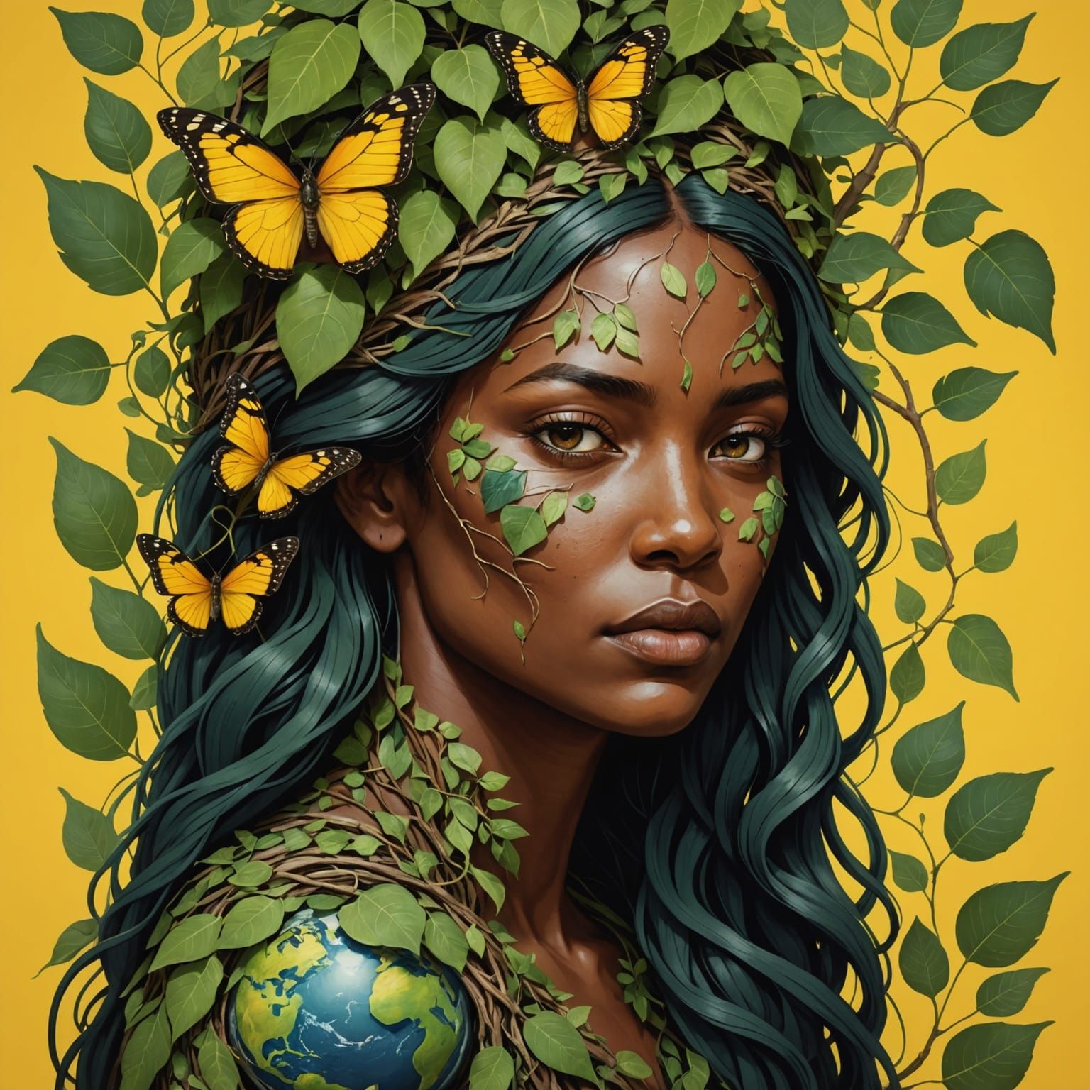 Mother Earth Cradling Earth: A Digital Illustration