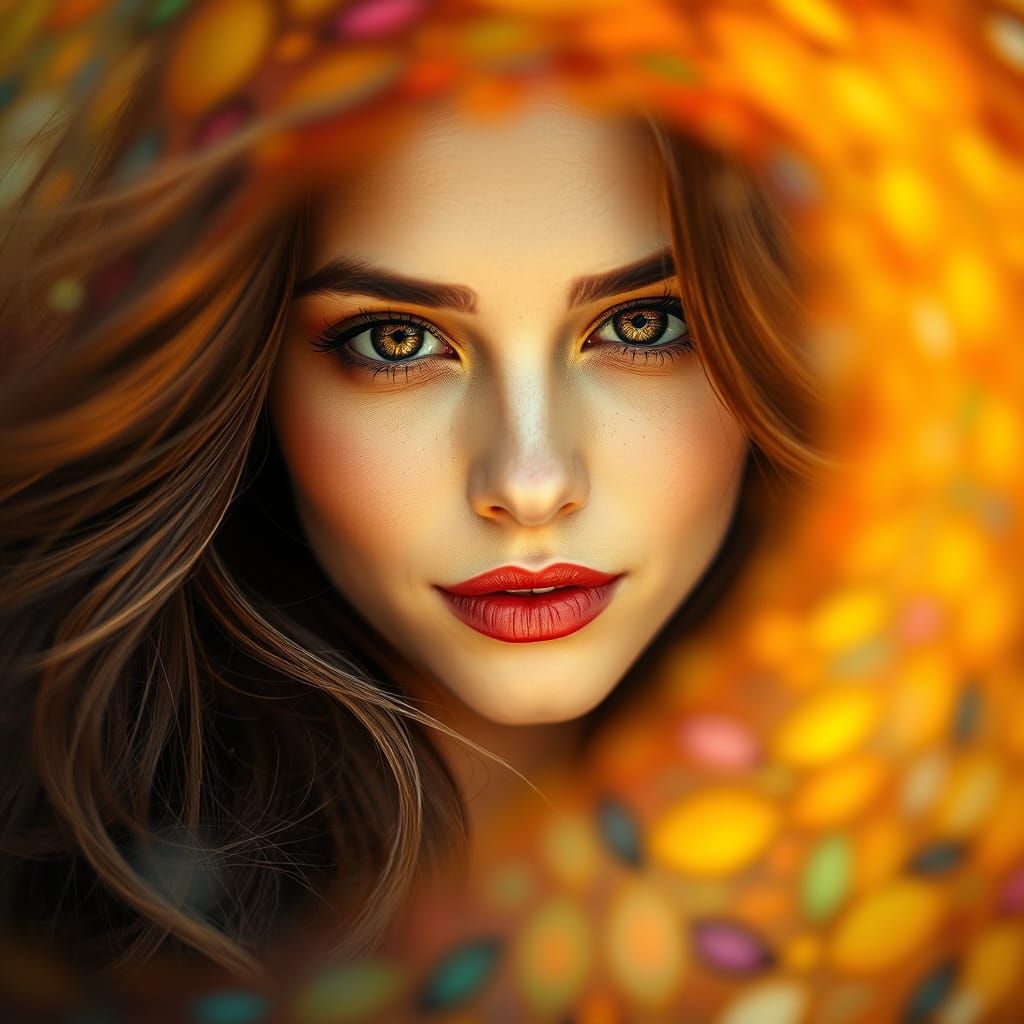 Ethereal Woman in Vibrant, Swirling Patterns