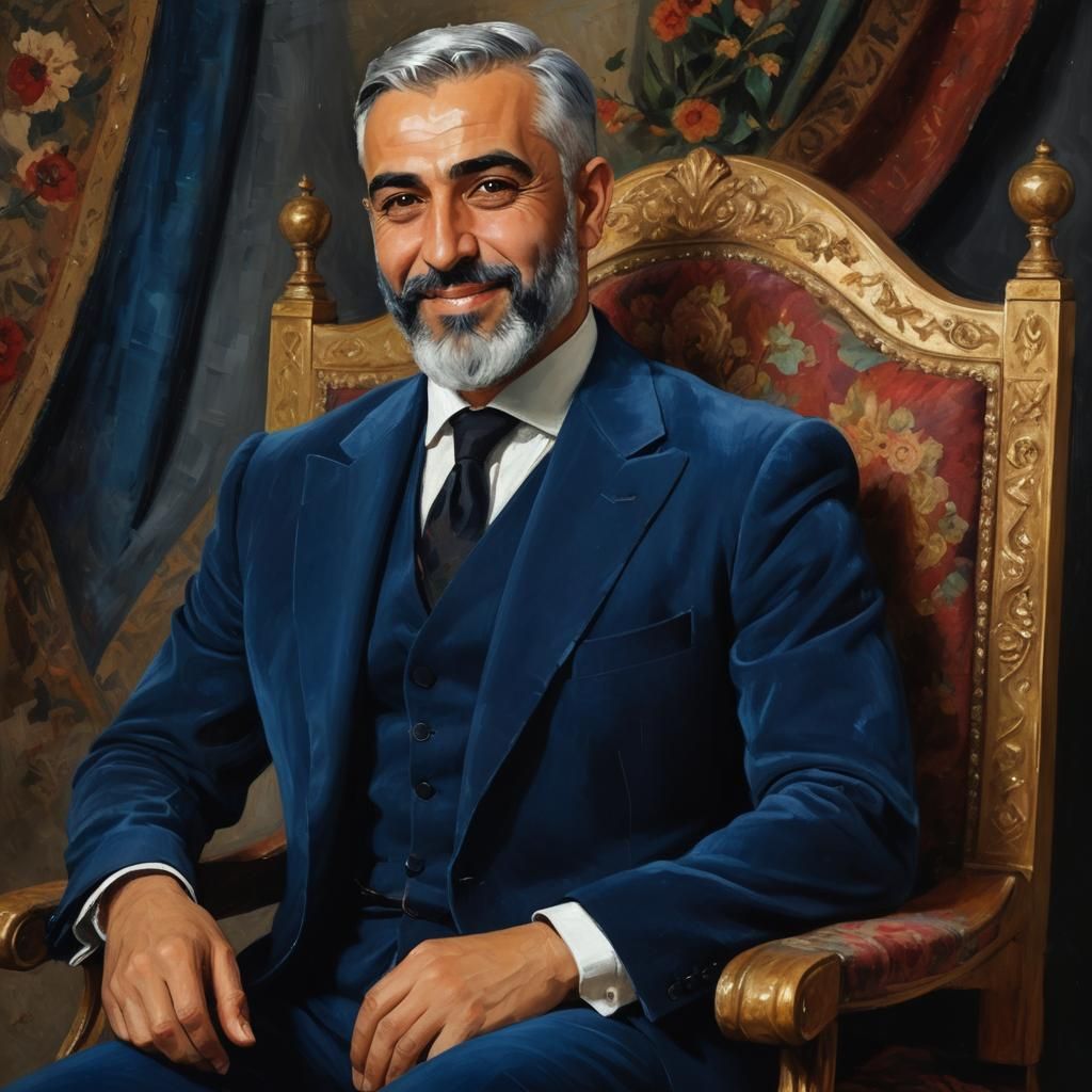 Impressionist Portrait of a Man in Blue Velvet Suit