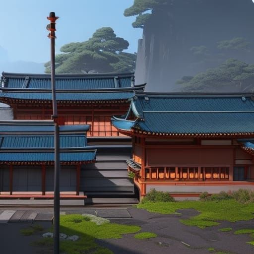 Anime Background: Old Japanese Street in Detailed Matte Pain...