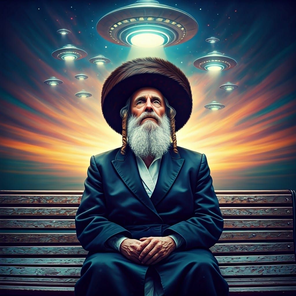 UFOs Greet Ultra-Orthodox Jew, Art Nouveau Style