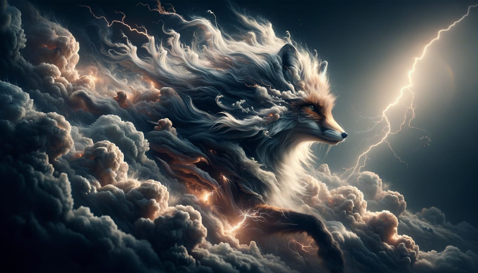 Ethereal Cloud Fox Rides Furious Storm