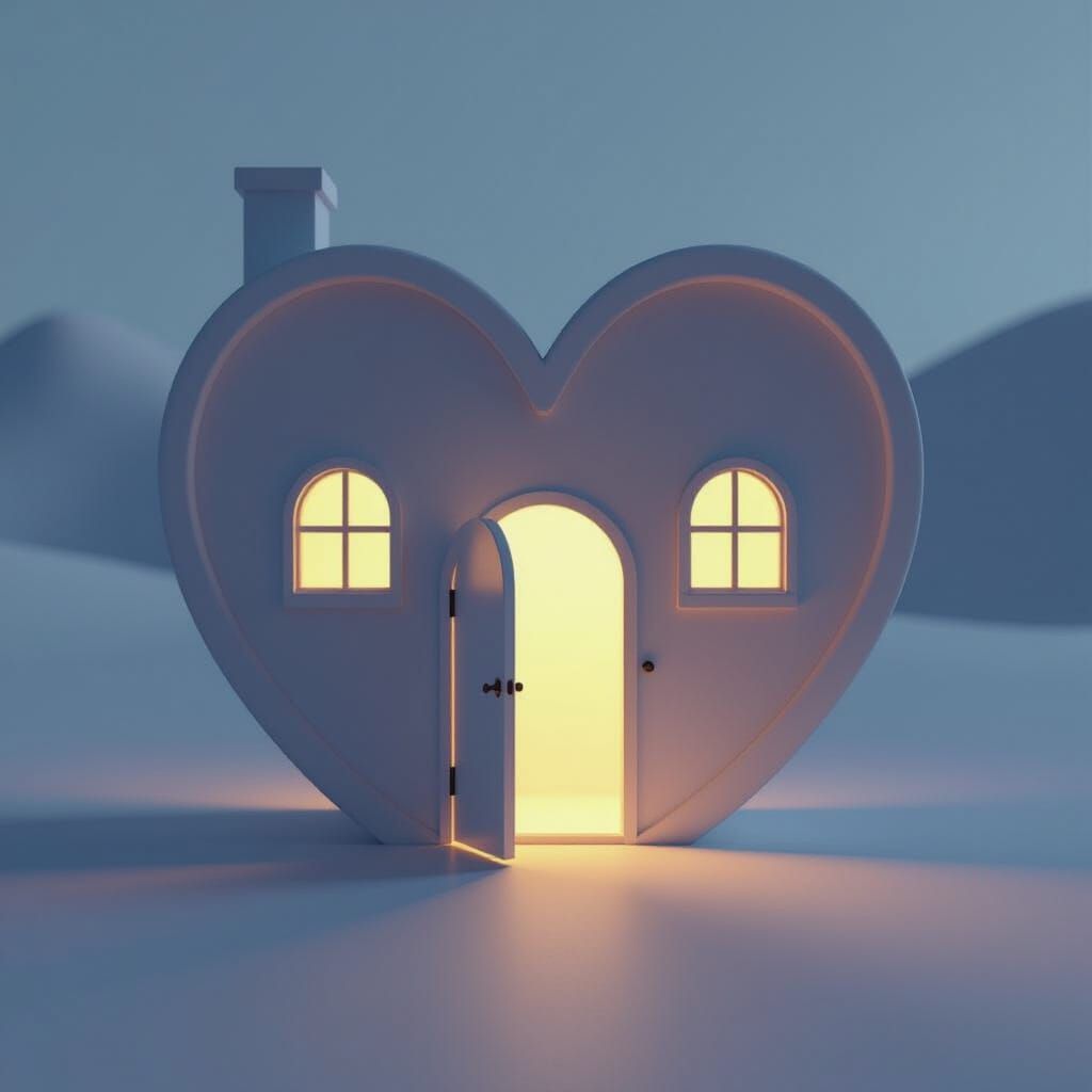 Heart-Shaped House Emanating Warm Light