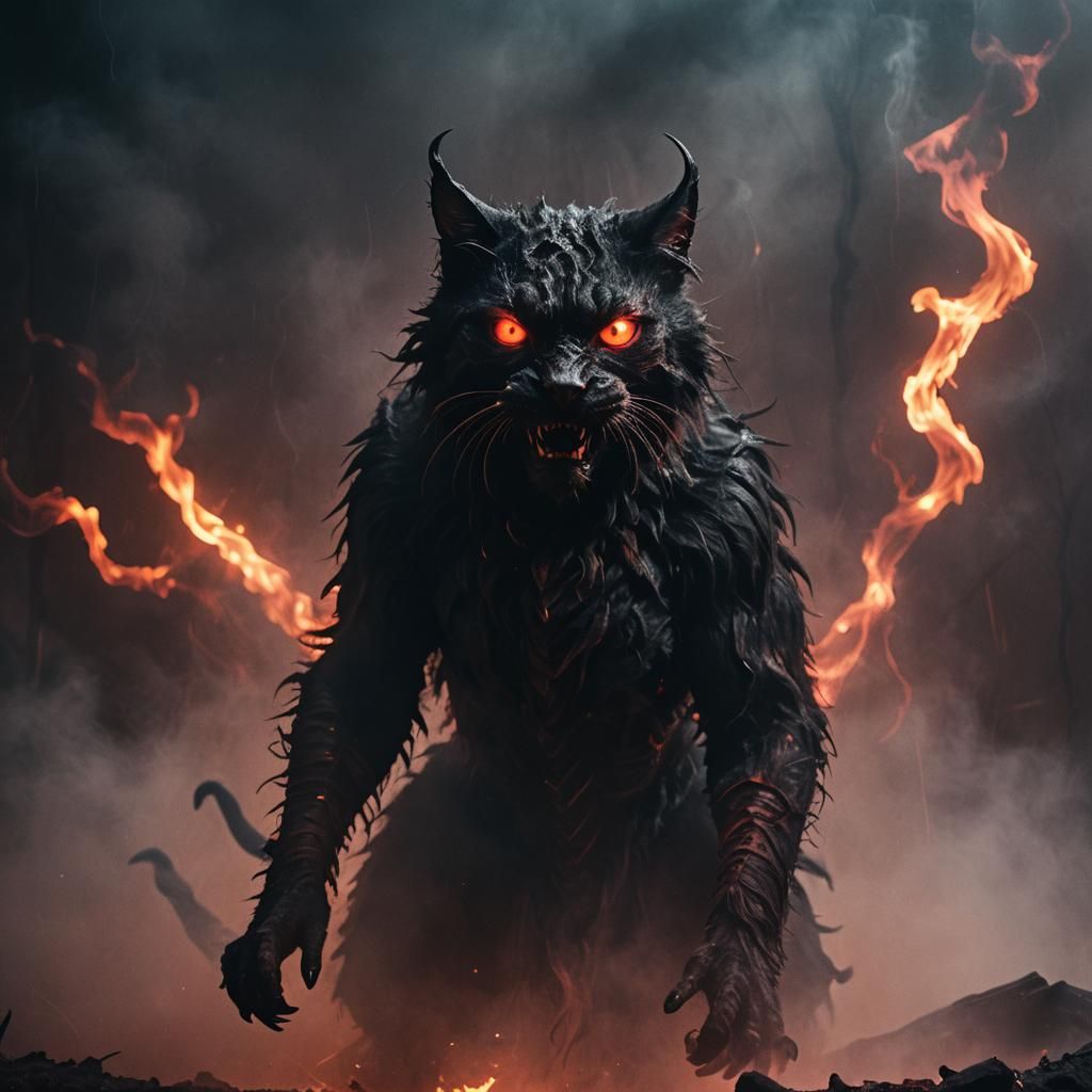 Creepy Demon Cat-Mummy in Cinematic Style