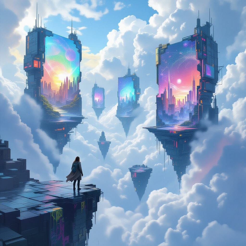 Fragmented Time Portals Above Floating City