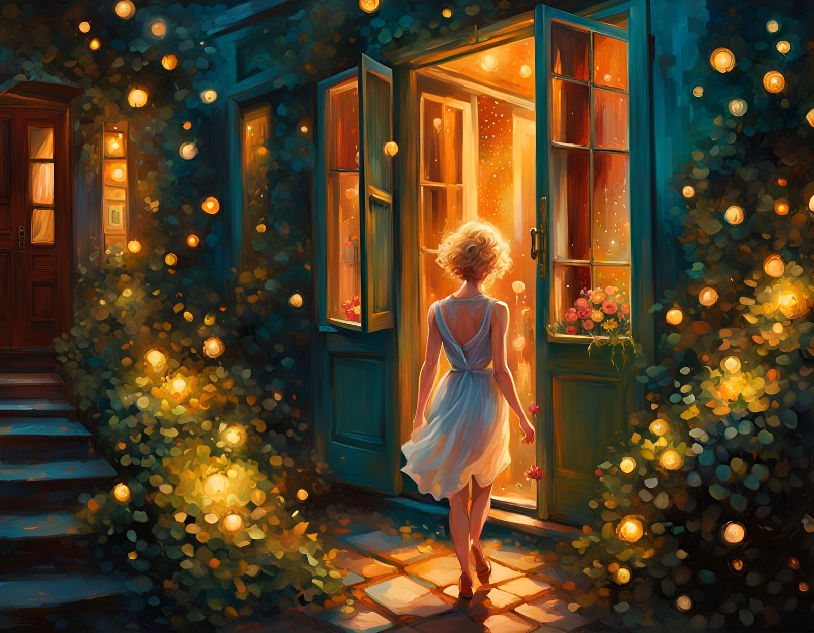 Magical Portal Pathway at Night: Oil Painting