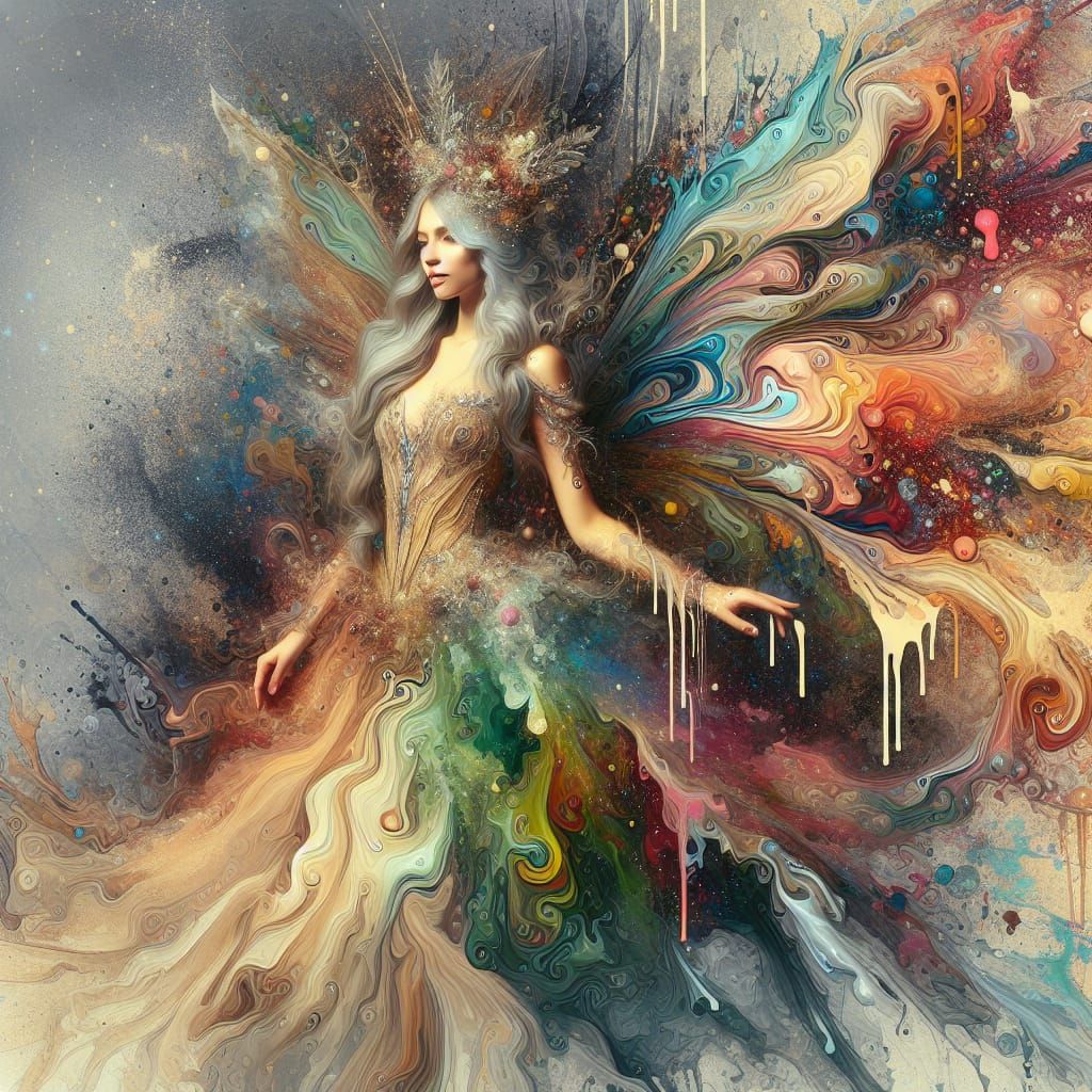 Fantasy Fairy Woman in Mixed Media Splash Art