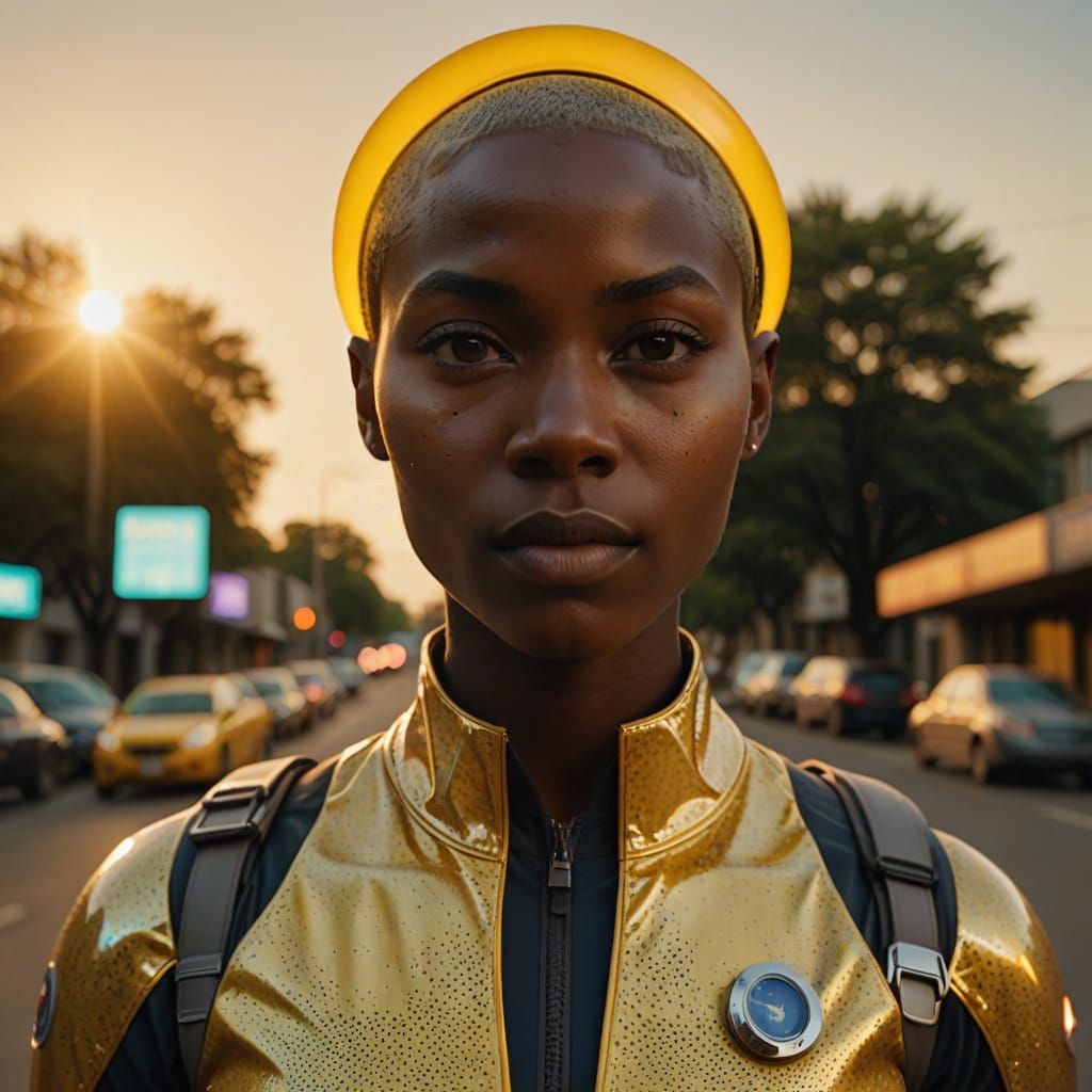 Heroic Yellow Galaxy Warrior in Cinematic Lighting