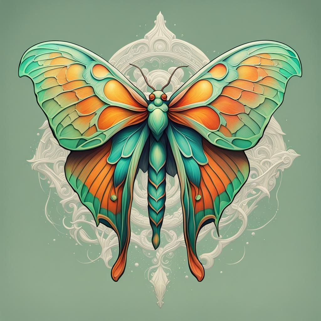 Luna Moth Tattoo Concept Art in Art Nouveau Style