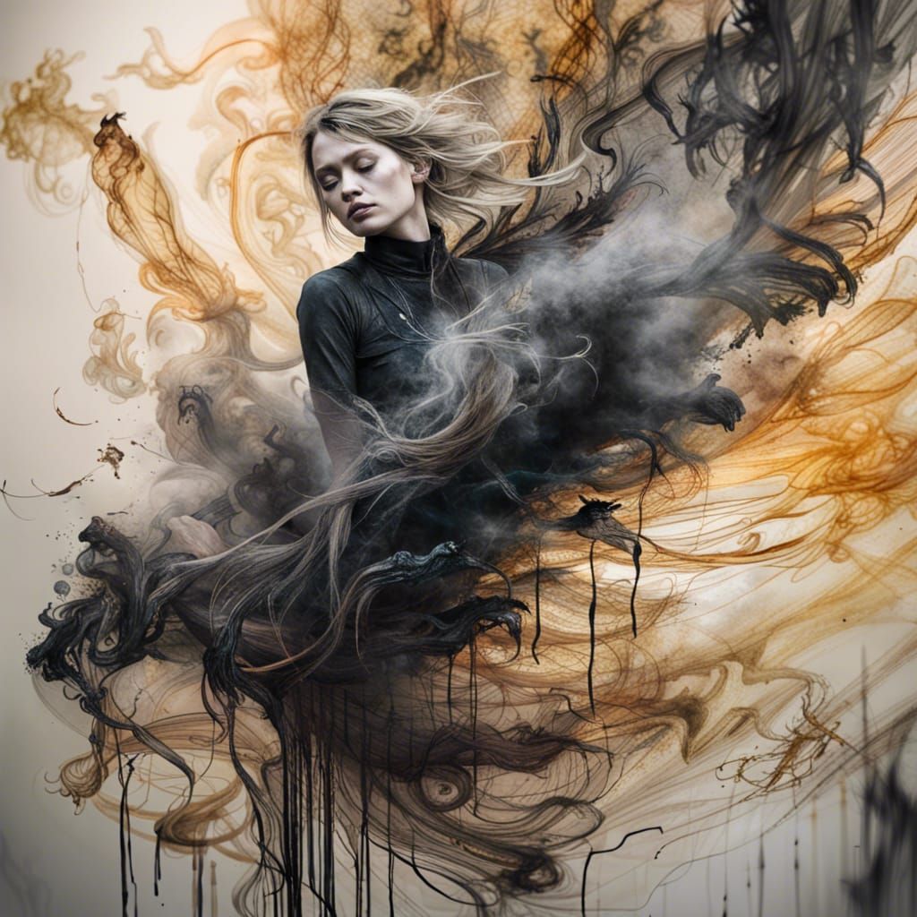 Liquid Ink Raven Dissolving into Smoke