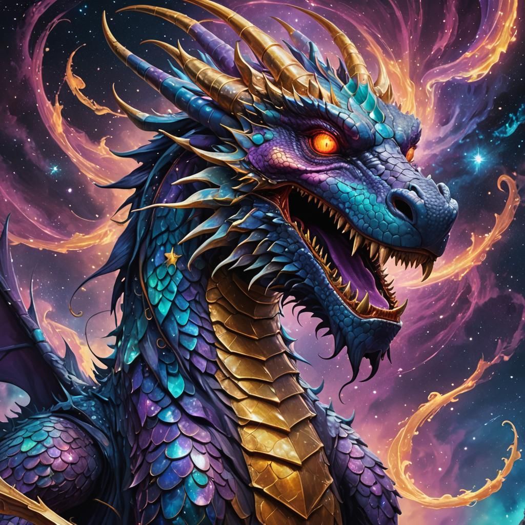 Cosmic Dragon Portrait in Digital Painting Style