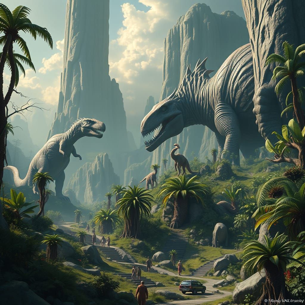 Dinosaur Landscape in Dark Fantasy Style
