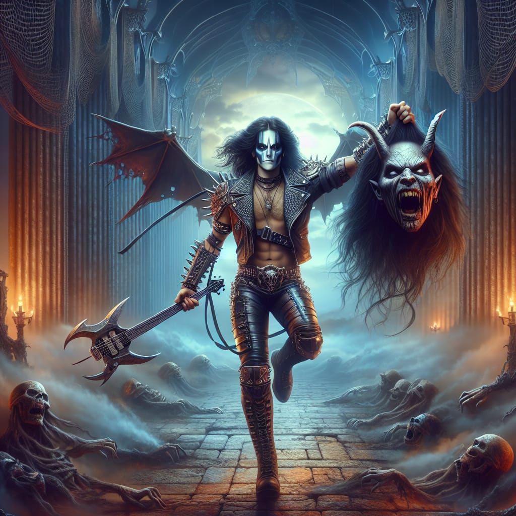 Rock Icon Walking Through Hell: Detailed Matte Painting