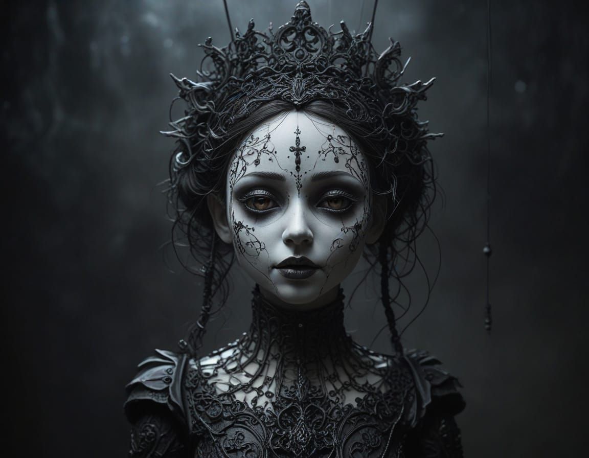 Ethereal Marionette Doll in Cosmic Void, Dark Romanticism
