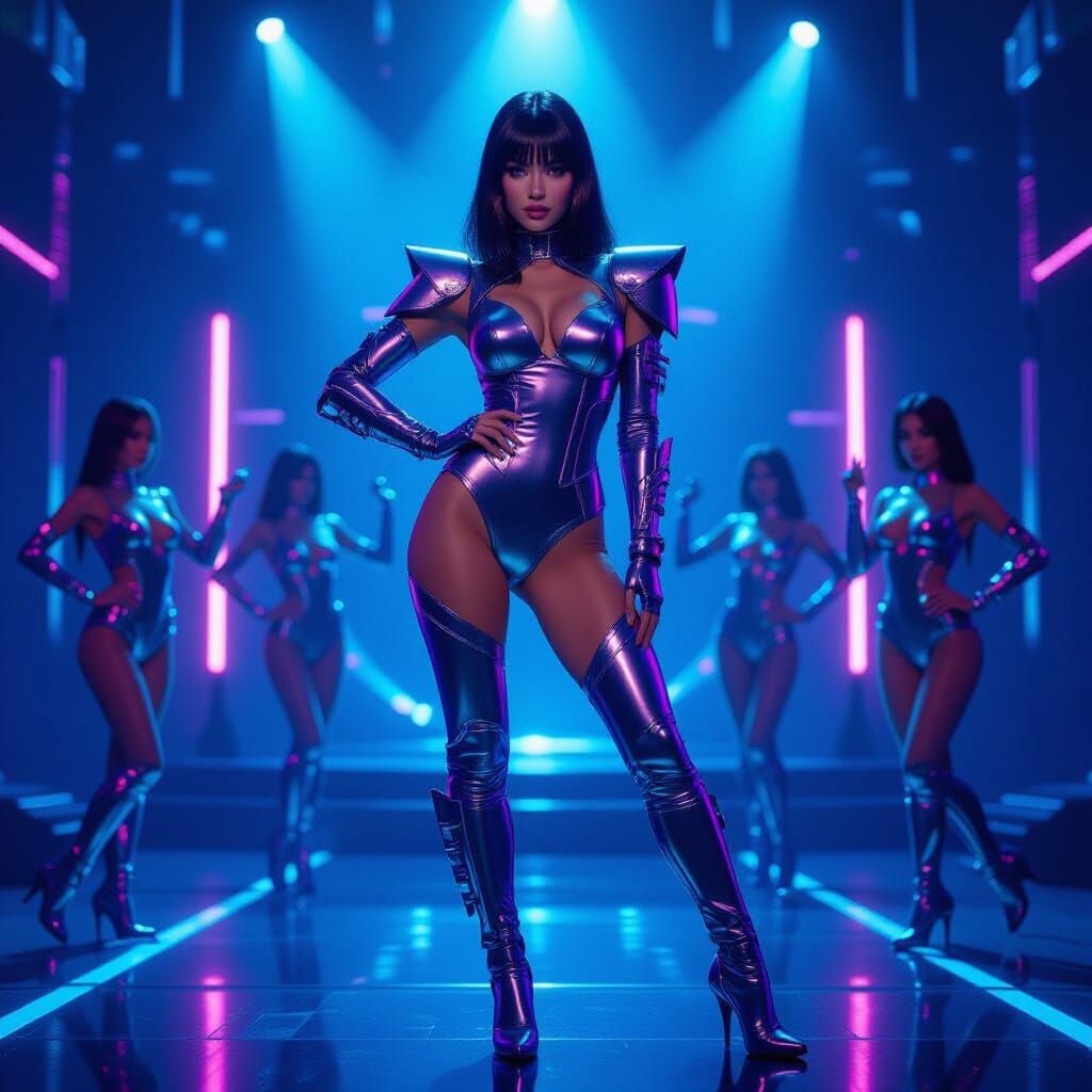 Android Showgirl on Stage in Cyberpunk Style