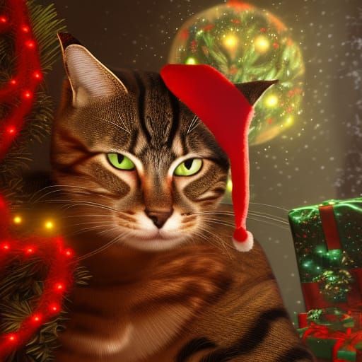 Festive Cat in Christmas Present: Digital Matte Painting
