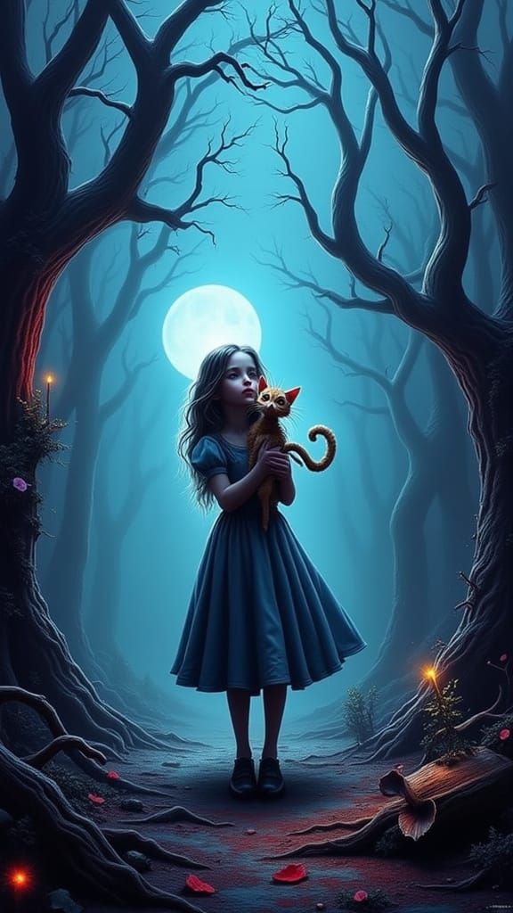Eerie Alice in Wonderland with Cheshire Cat