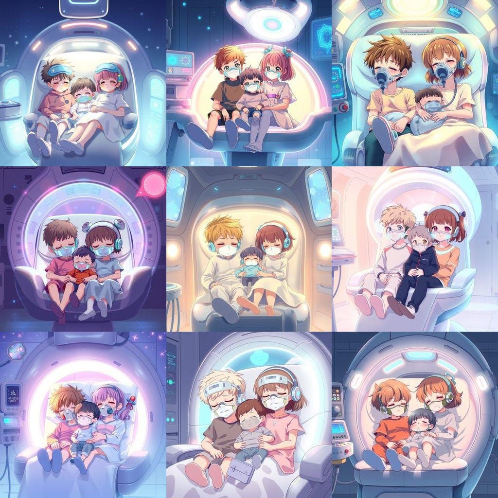 Dreamy Anime Medical Scene with Children in Cel-Shaded Style