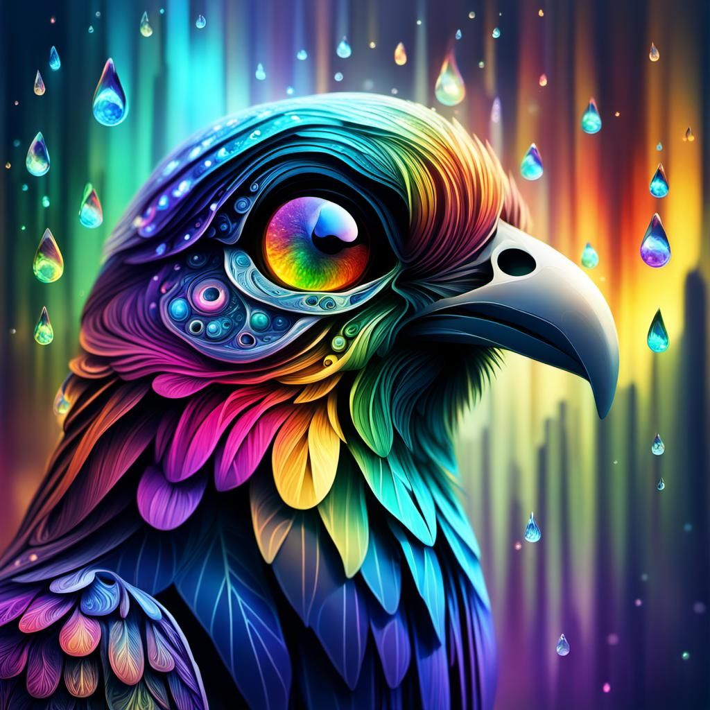 Rainbow Tear Bird: Detailed Digital Matte Painting