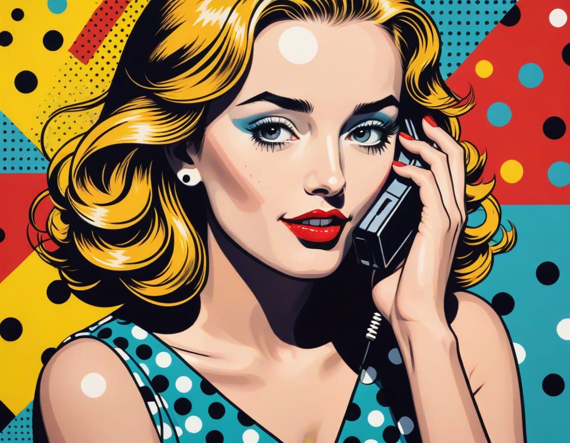 Pop Art Girl on Phone in Lichtenstein Style