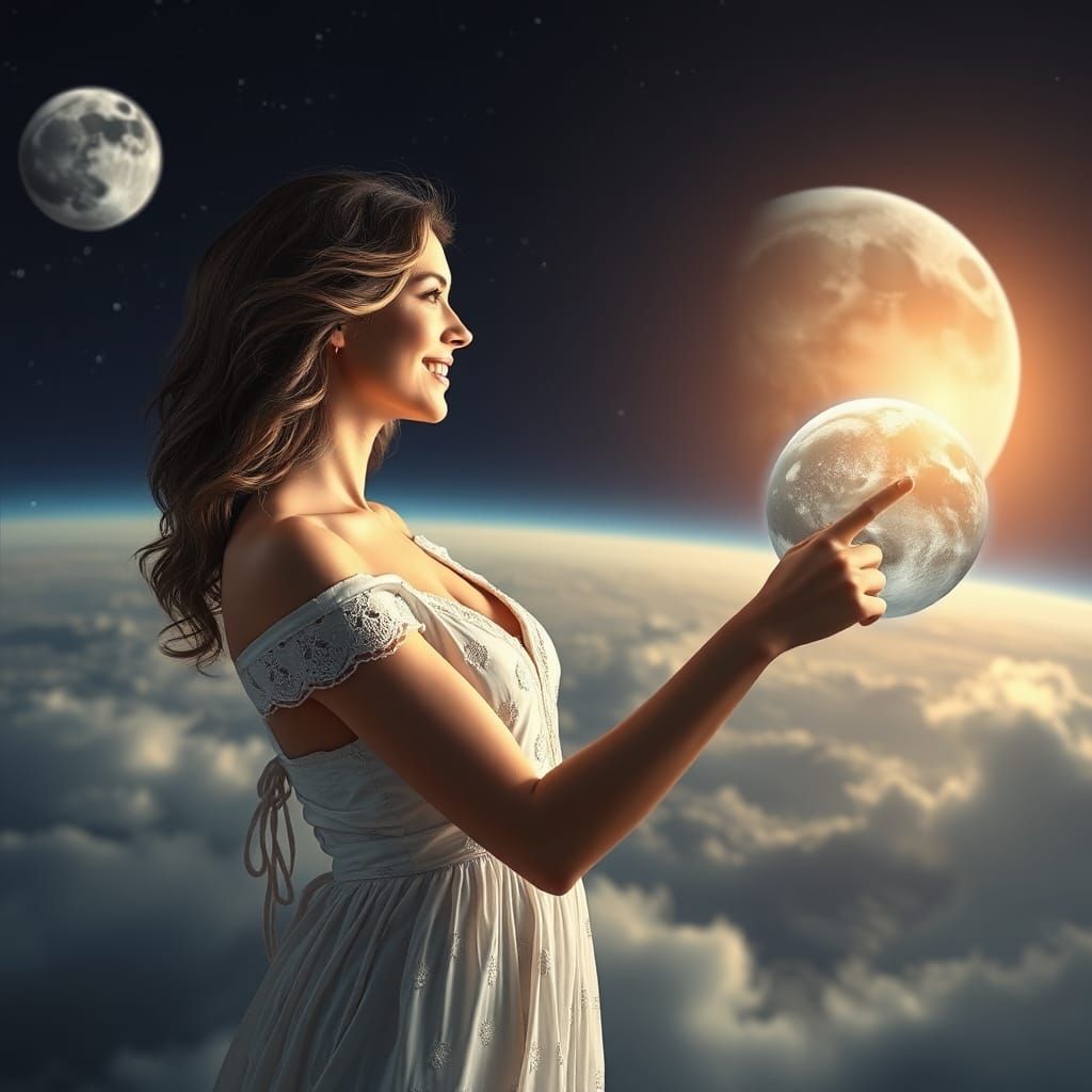 Woman on the Moon Gazing at Earth