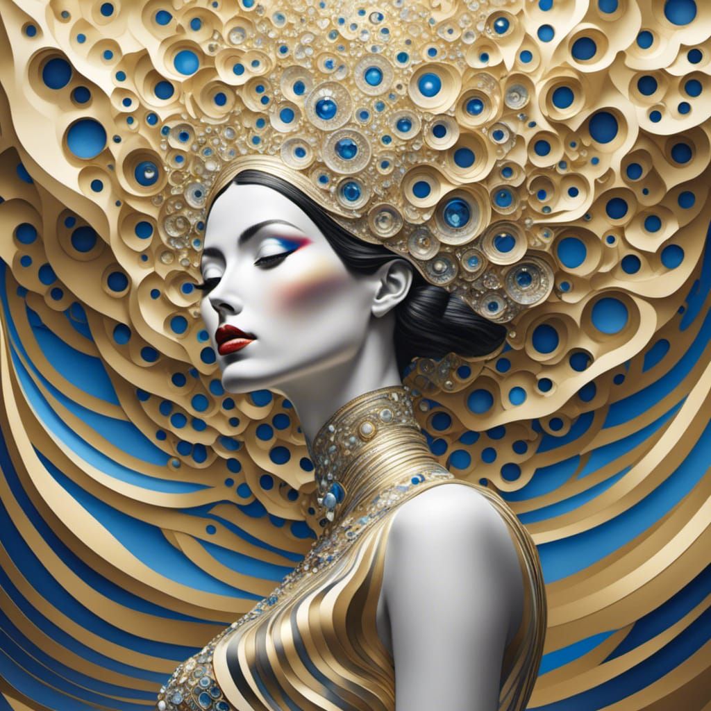 Diamond Woman Levitating in Surreal Sky