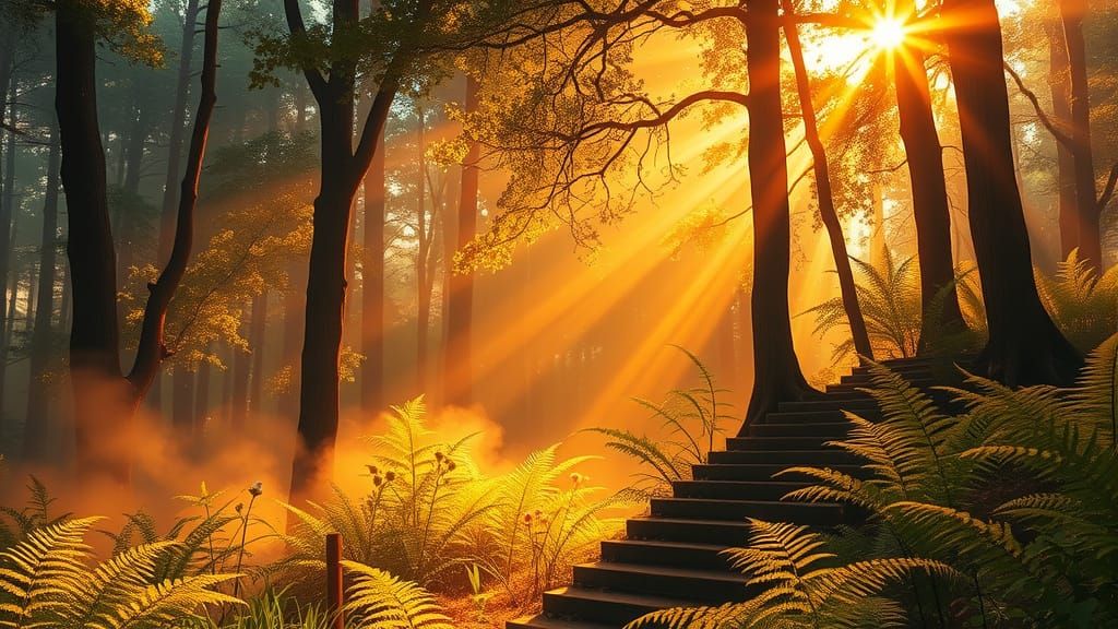 Luminous Golden Forest Scene in Fantasy Style