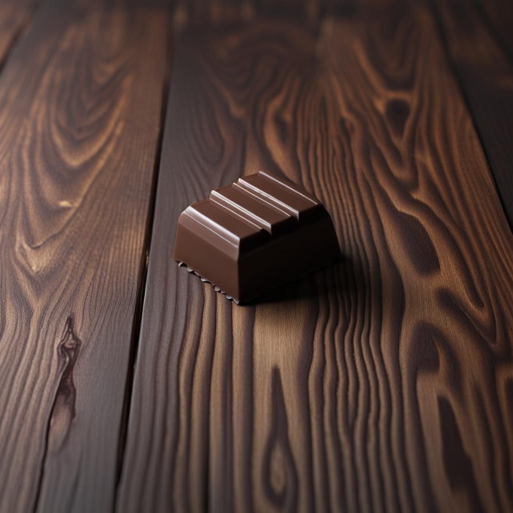 Hyperrealistic Chocolate on Dark Wood Surface