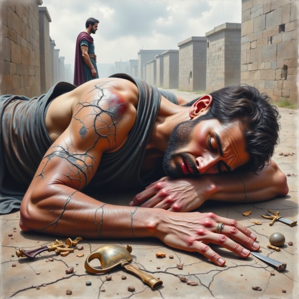 Tragic Watercolor of Hector's Death Near Troy