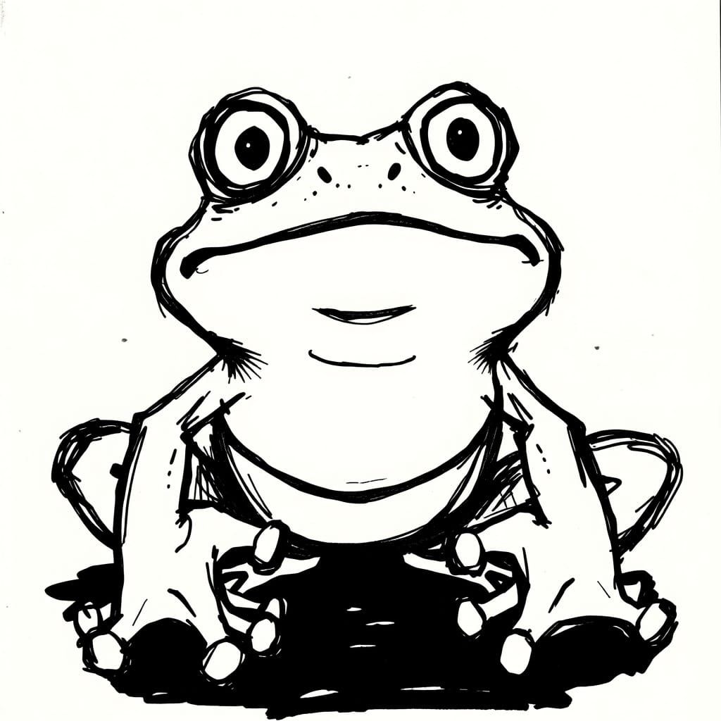 Cartoon Frog in Minimalist Ink Sketch Style