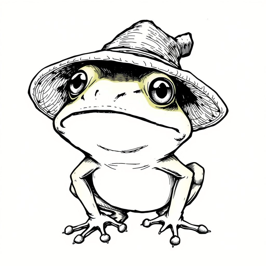 Surprised Cartoon Frog in Black and White Concept Art