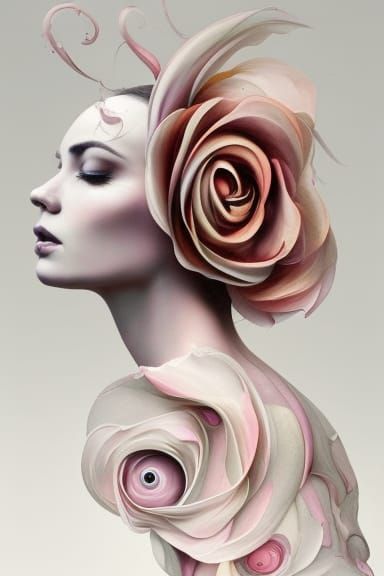 Woman in Pink Dress in Rose Field, Watercolor Speedpaint