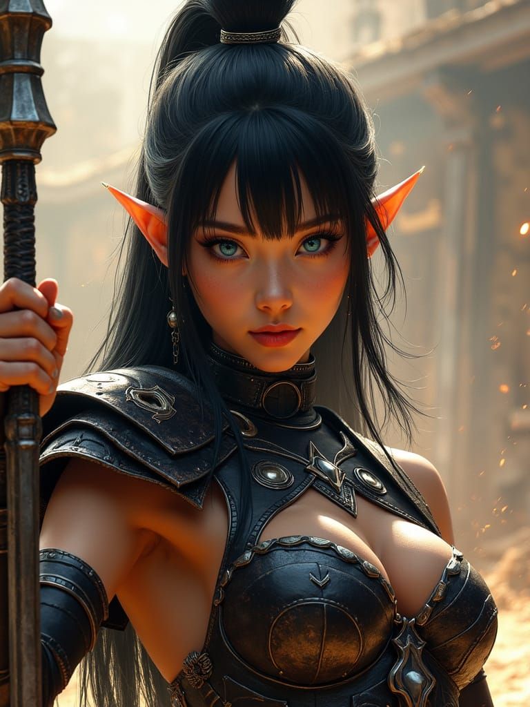 Stunning Asian Gladiator Warrior Elf in Hyperrealistic Portr...