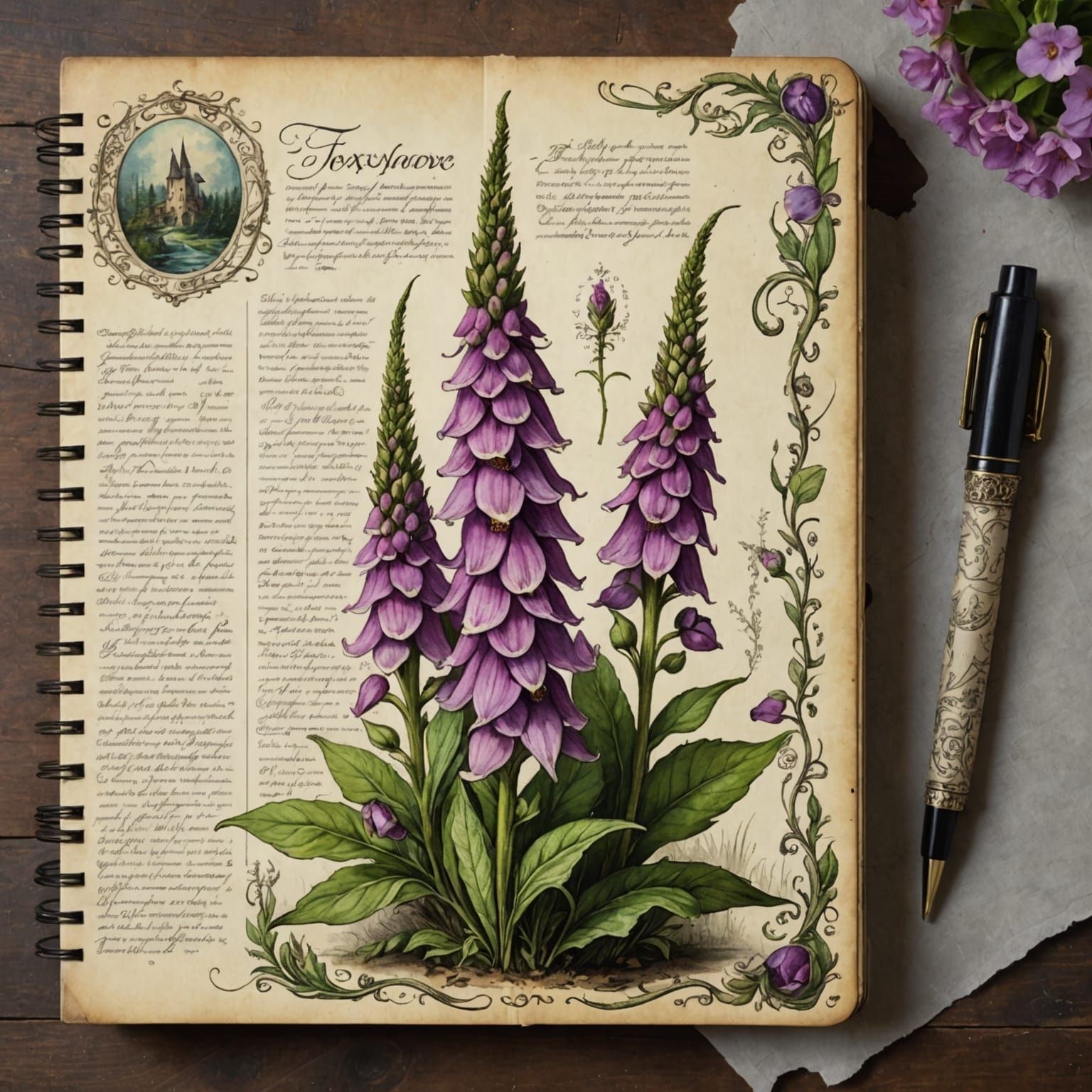 Foxglove as Witch's Familiar: Encaustic Ink Illustration