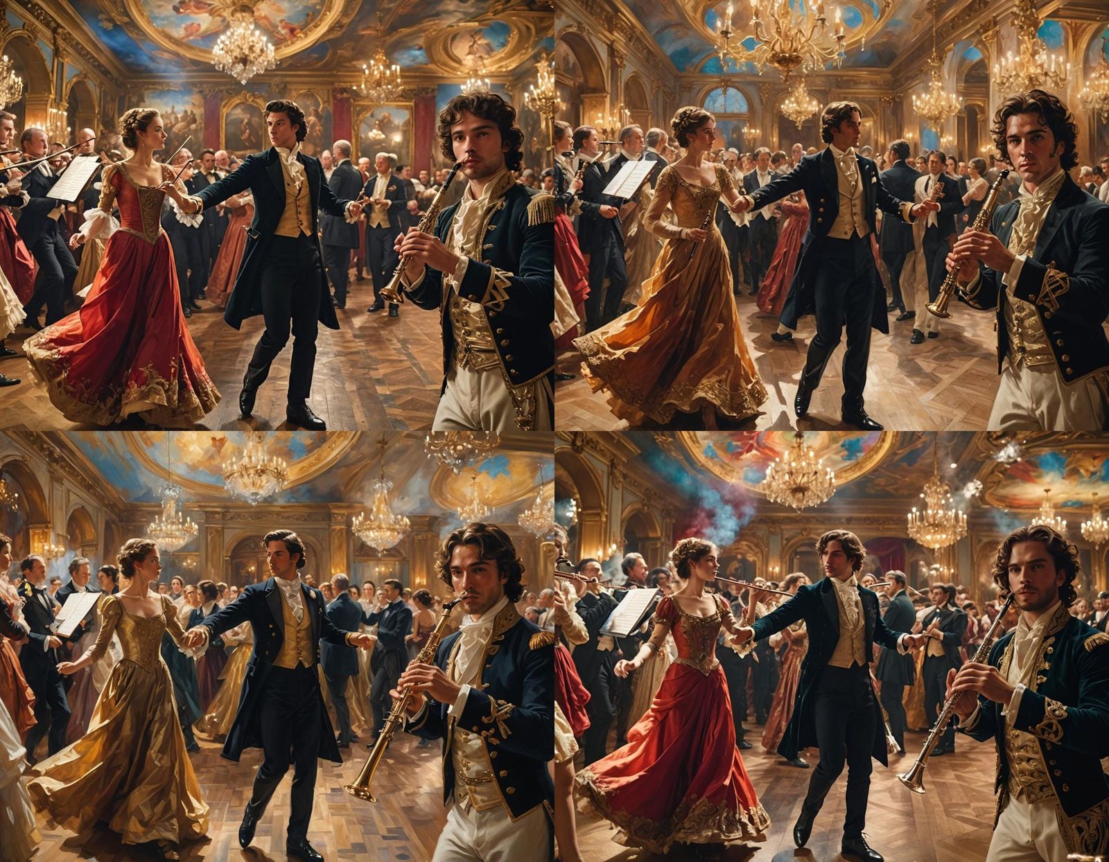 Handsome Piper in Crowded Ballroom Scene