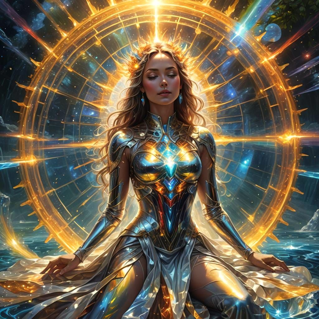 Radiant Being Lounging on Eternal Water in Digital Painting