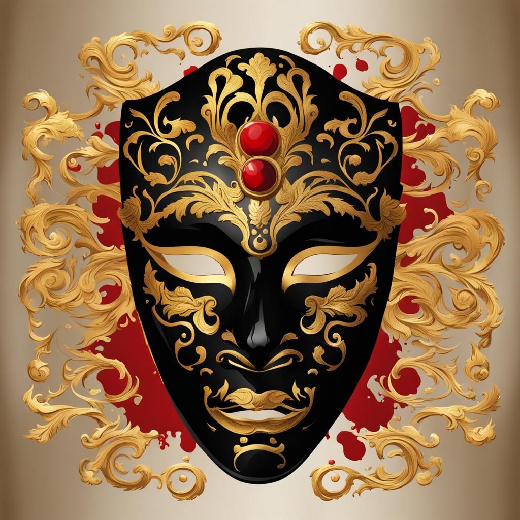 Ornate Opera Mask with Blood Background