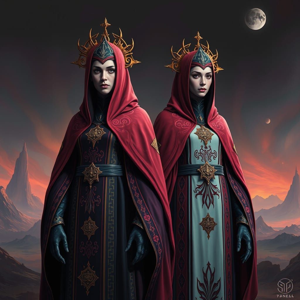 Bene Gesserit Sisters in a Futuristic, Surreal Landscape