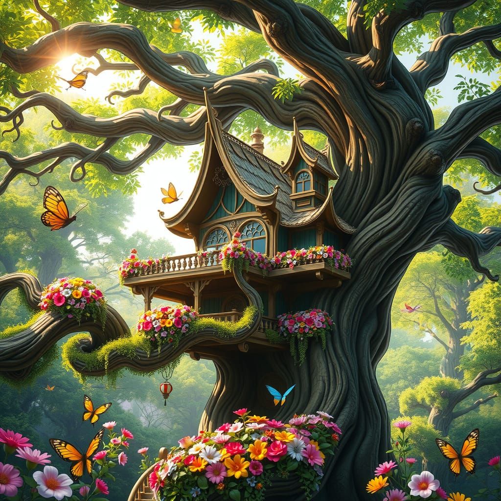 Enchanting Fantasy Treehouse in Whimsical Forest