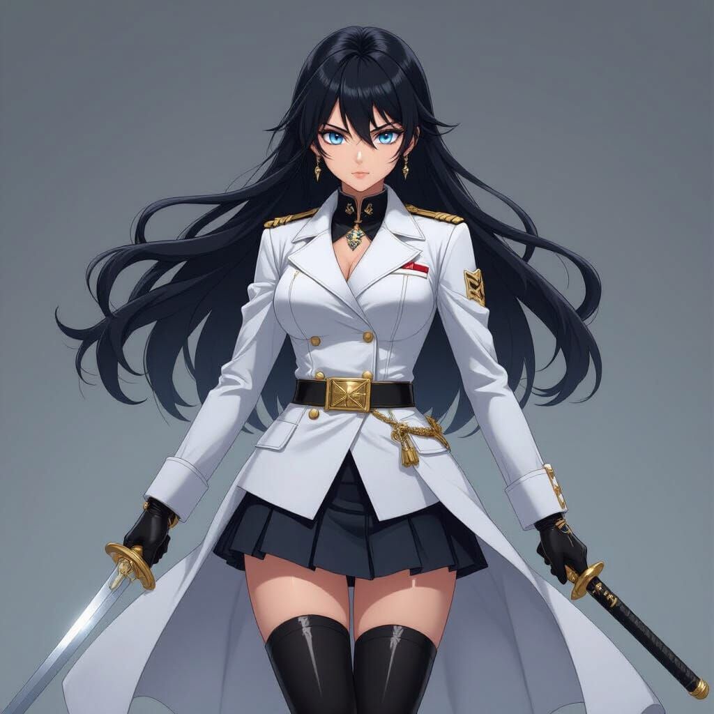 Anime Female Admiral in White Uniform with Sword