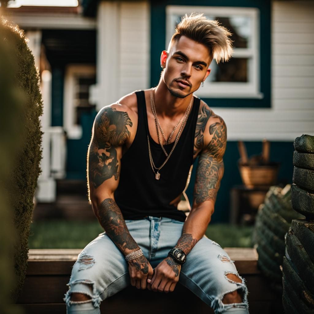 Rowdy Rascal Rocking Tattoos and Ripped Jeans